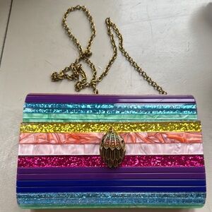 Colorful Striped Clutch with Gold Chain